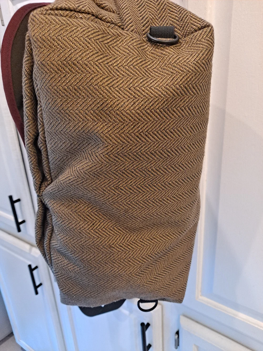 Rickshaw Performance Tweed Tan Herringbone Messenger Burgundy Trim Bagworks Zero